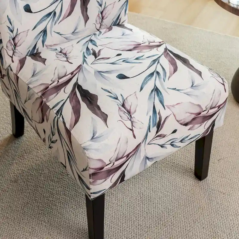Purple Floral Upholstered Accent Chair with Dark Wood Legs