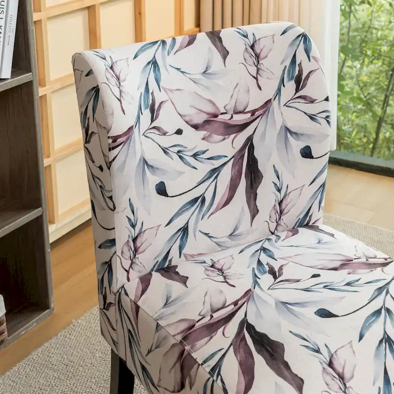 Purple Floral Upholstered Accent Chair with Dark Wood Legs