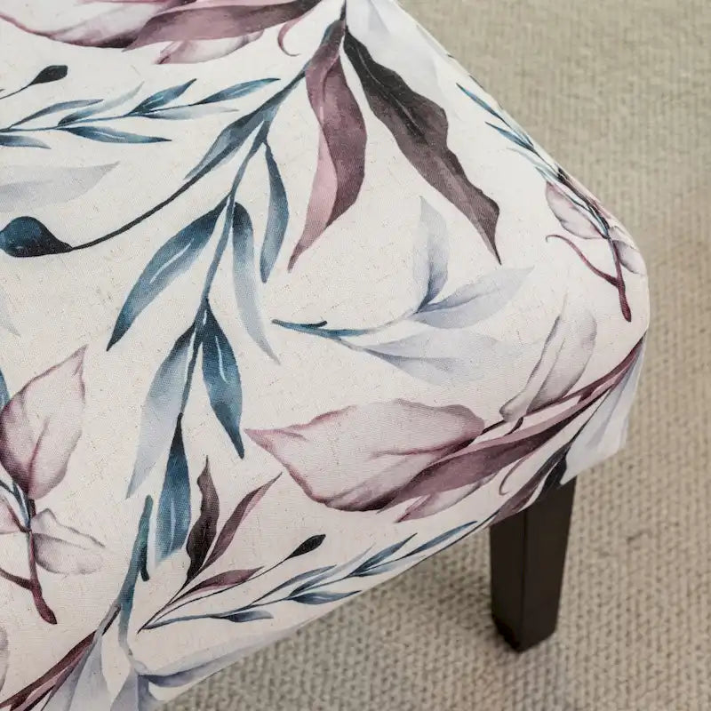 Purple Floral Upholstered Accent Chair with Dark Wood Legs