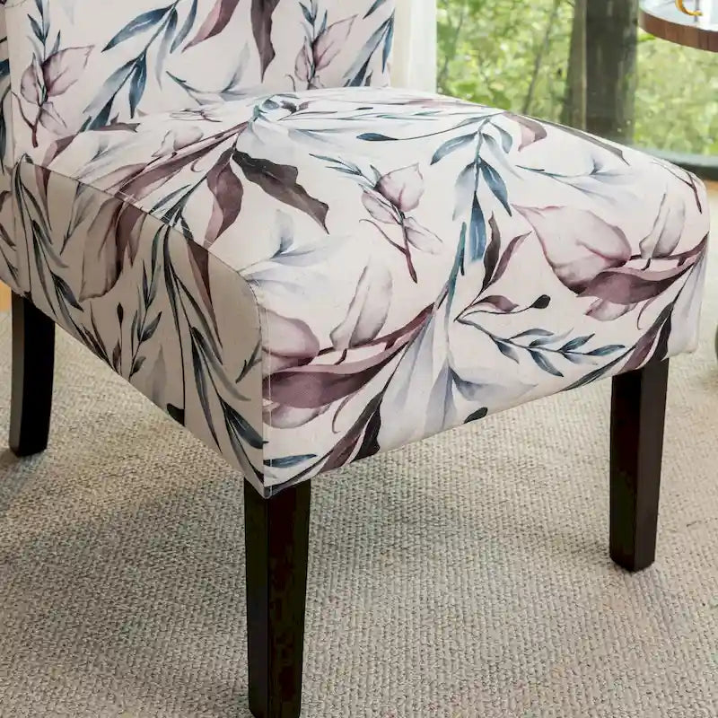 Purple Floral Upholstered Accent Chair with Dark Wood Legs