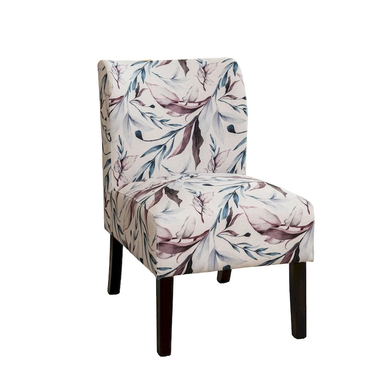 Purple Floral Upholstered Accent Chair with Dark Wood Legs