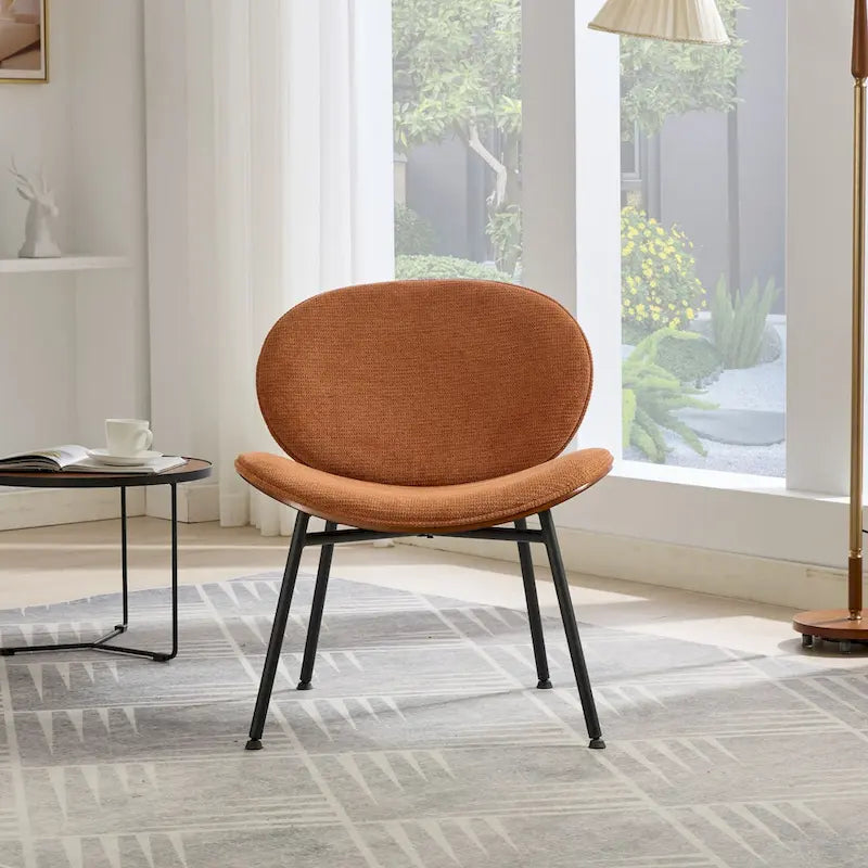 Mid-Century Modern Shell Accent Chair with PU Leather Seat and Wood Base
