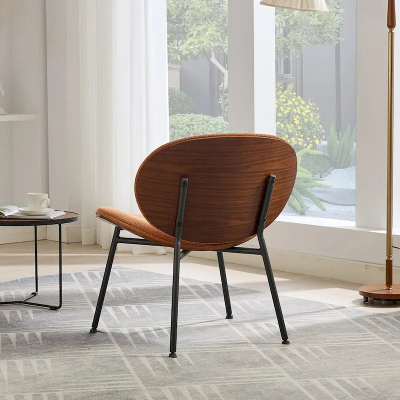 Mid-Century Modern Shell Accent Chair with PU Leather Seat and Wood Base