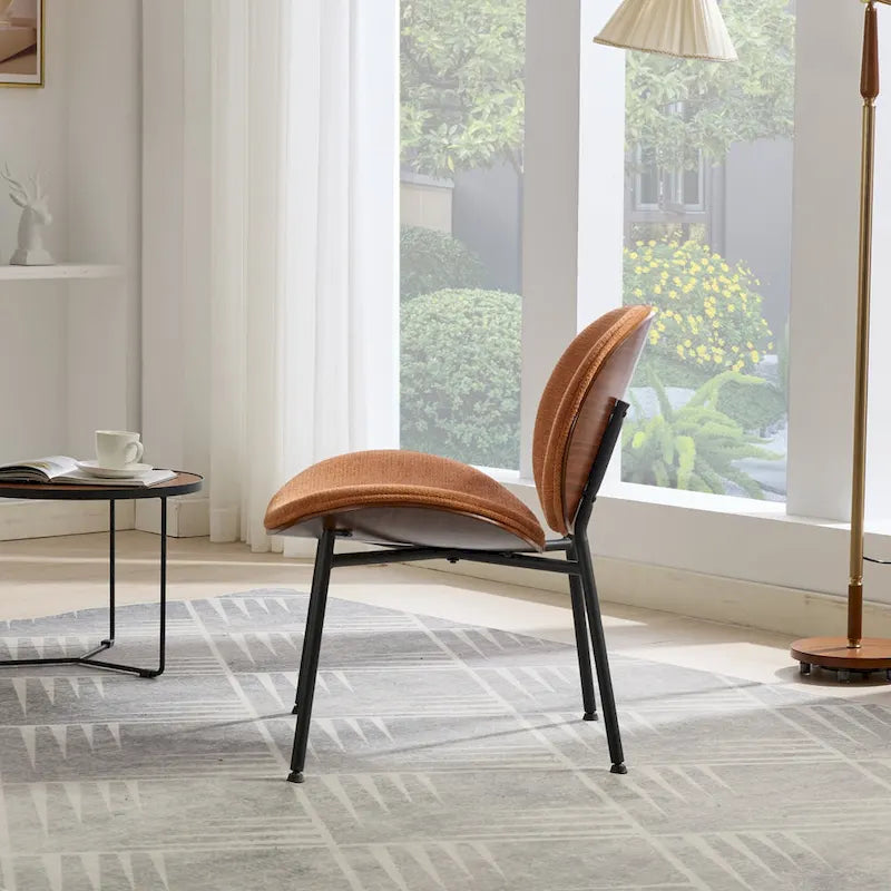 Mid-Century Modern Shell Accent Chair with PU Leather Seat and Wood Base