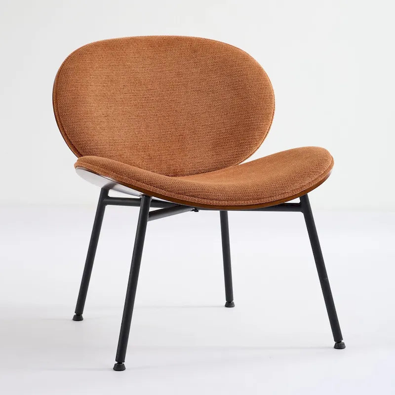 Mid-Century Modern Shell Accent Chair with PU Leather Seat and Wood Base