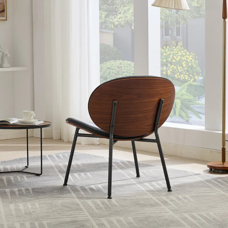Mid-Century Modern Shell Accent Chair with PU Leather Seat and Wood Base
