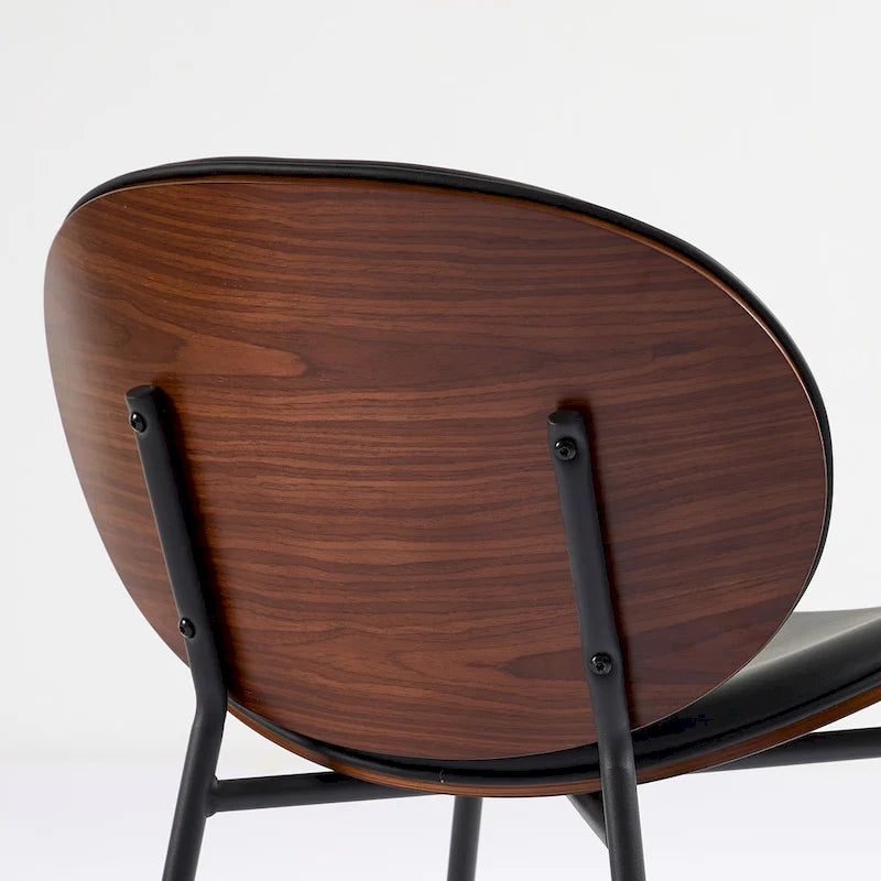 Mid-Century Modern Shell Accent Chair with PU Leather Seat and Wood Base