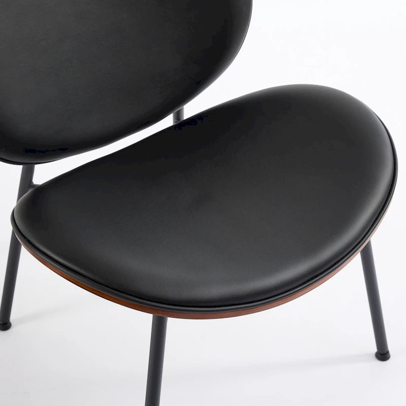 Mid-Century Modern Shell Accent Chair with PU Leather Seat and Wood Base