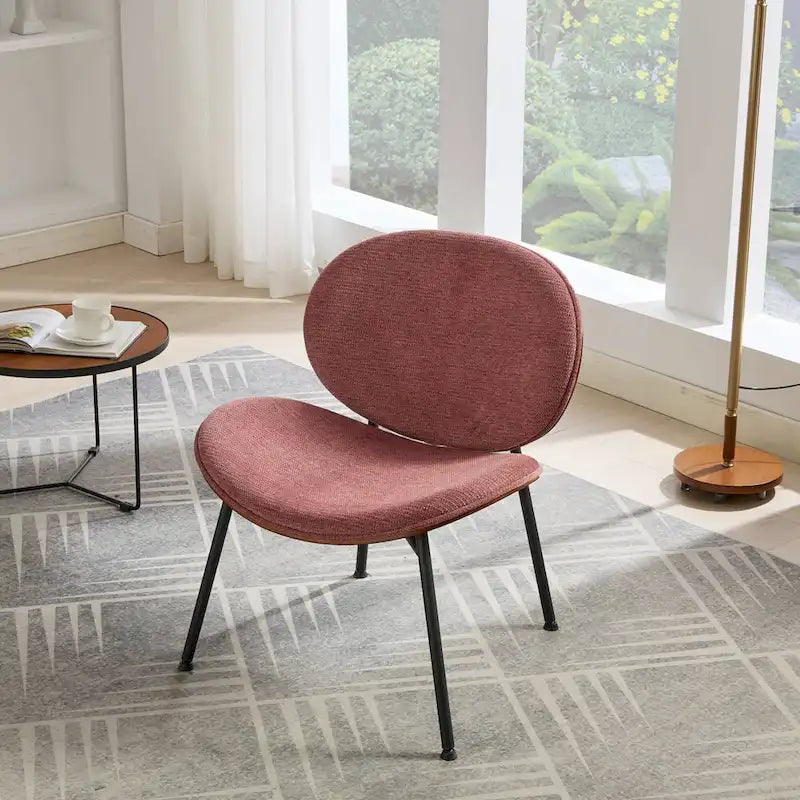 Mid-Century Modern Shell Accent Chair with PU Leather Seat and Wood Base