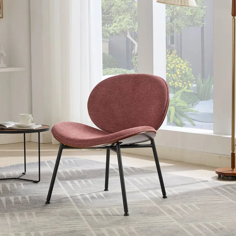 Mid-Century Modern Shell Accent Chair with PU Leather Seat and Wood Base