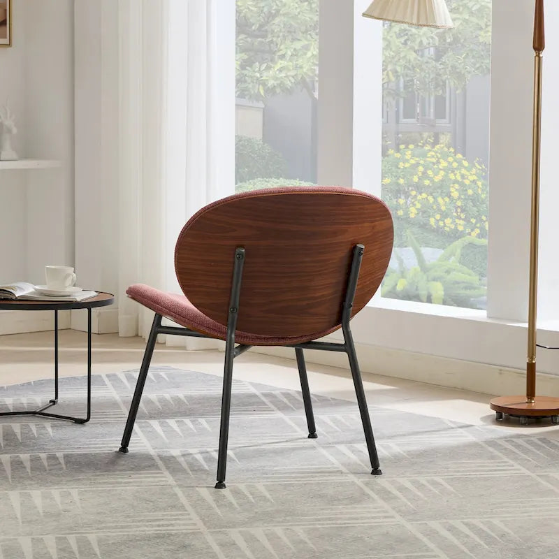 Mid-Century Modern Shell Accent Chair with PU Leather Seat and Wood Base