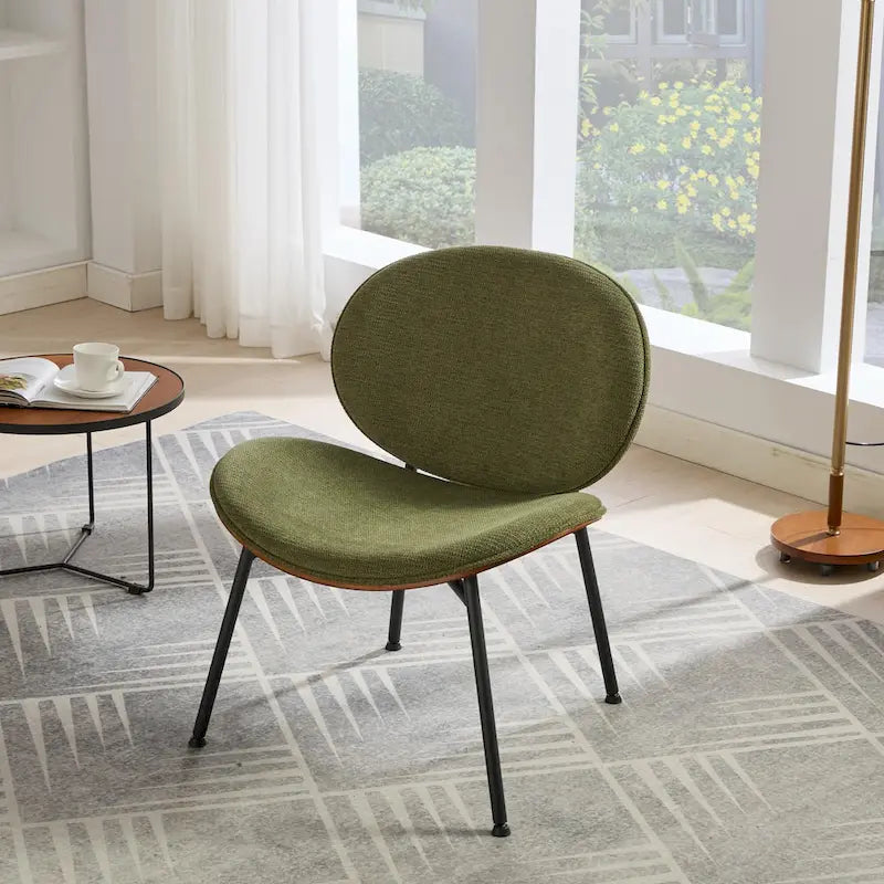 Mid-Century Modern Shell Accent Chair with PU Leather Seat and Wood Base