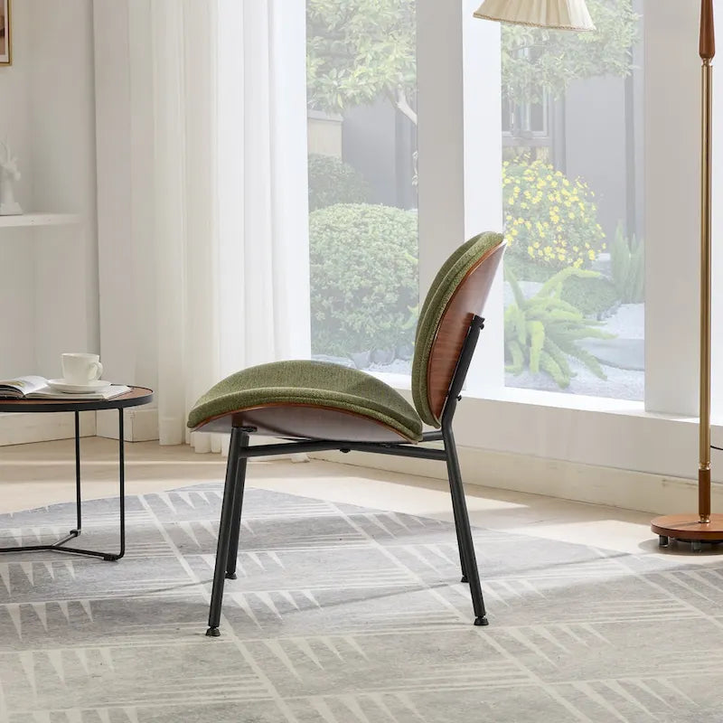 Mid-Century Modern Shell Accent Chair with PU Leather Seat and Wood Base