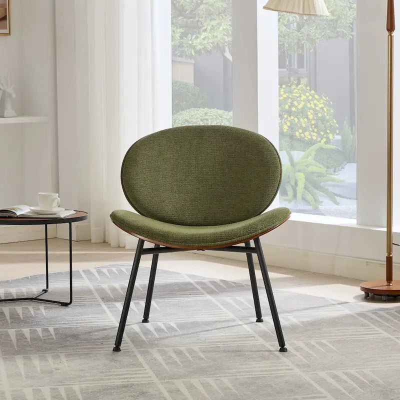 Mid-Century Modern Shell Accent Chair with PU Leather Seat and Wood Base