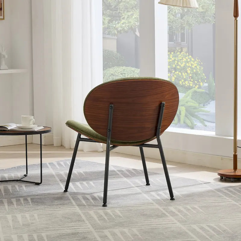 Mid-Century Modern Shell Accent Chair with PU Leather Seat and Wood Base