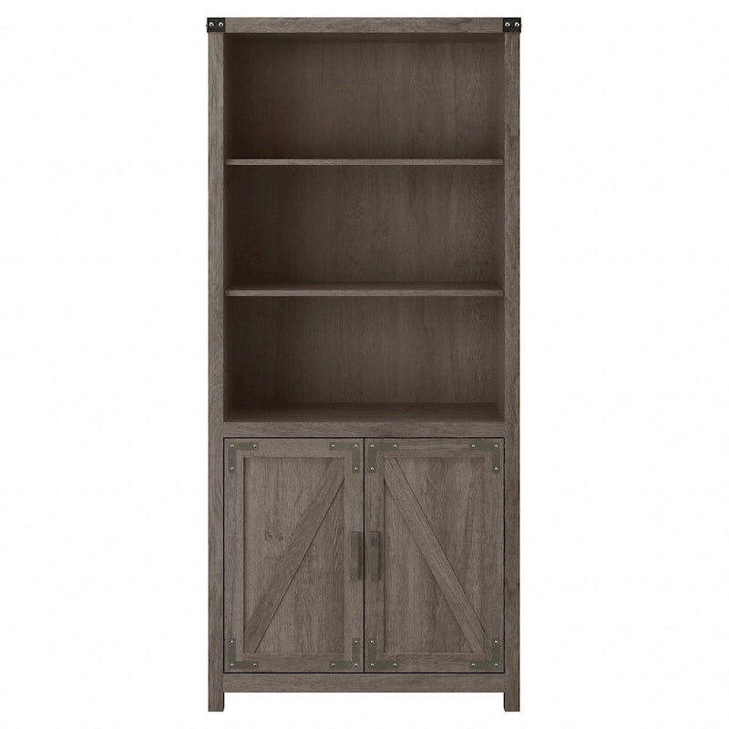 Tall 5-Shelf Bookcase with Doors Modern Farmhouse Style Storage Cabinet