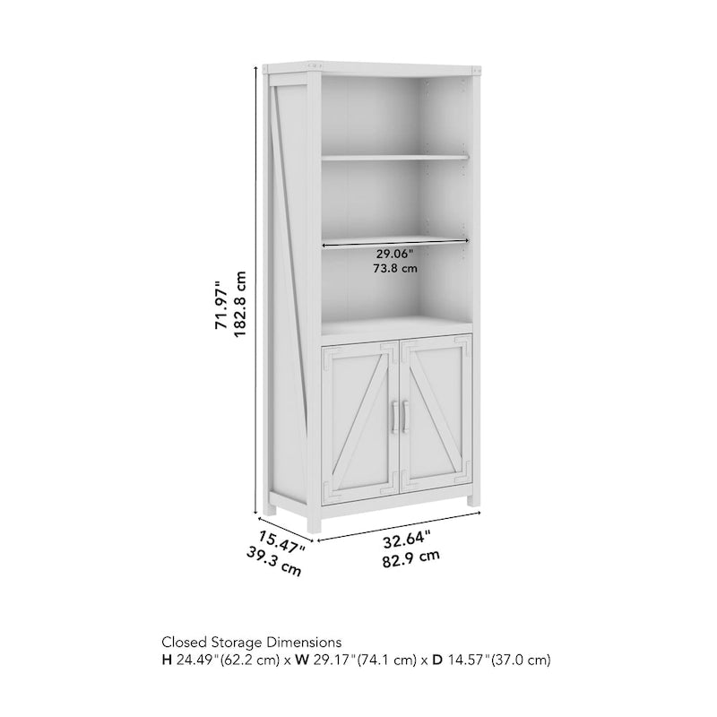 Tall 5-Shelf Bookcase with Doors Modern Farmhouse Style Storage Cabinet