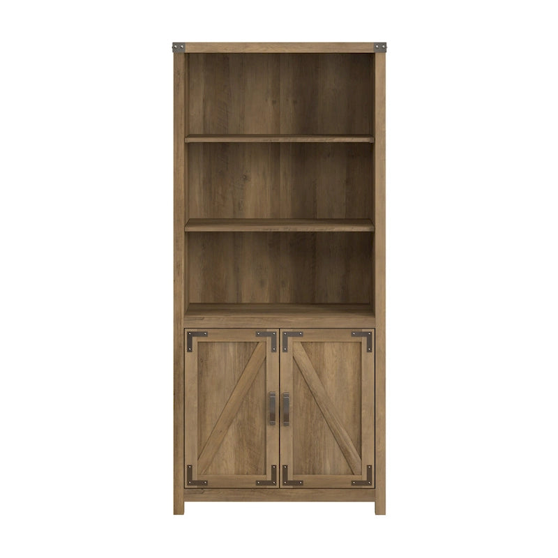 Tall 5-Shelf Bookcase with Doors Modern Farmhouse Style Storage Cabinet