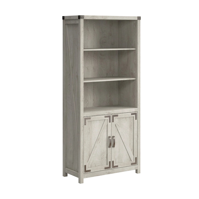 Tall 5-Shelf Bookcase with Doors Modern Farmhouse Style Storage Cabinet