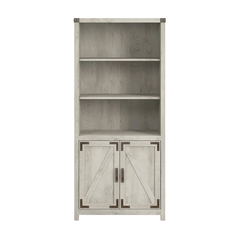 Tall 5-Shelf Bookcase with Doors Modern Farmhouse Style Storage Cabinet