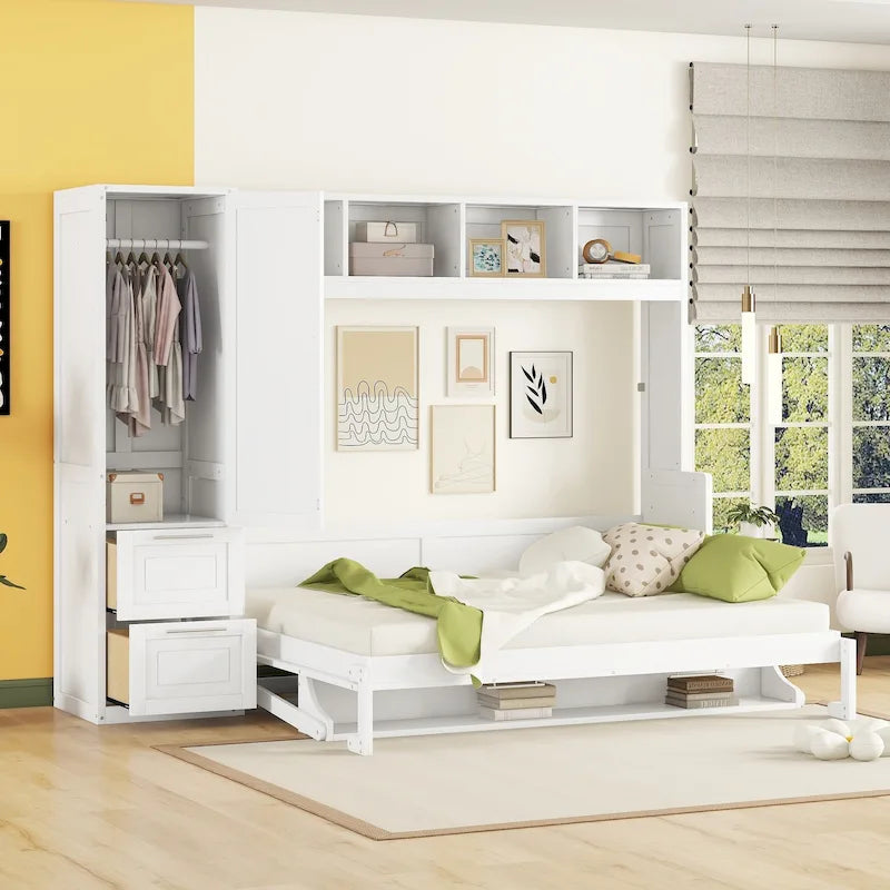 Queen Size Murphy Bed Wall Bed with Closet and Drawers