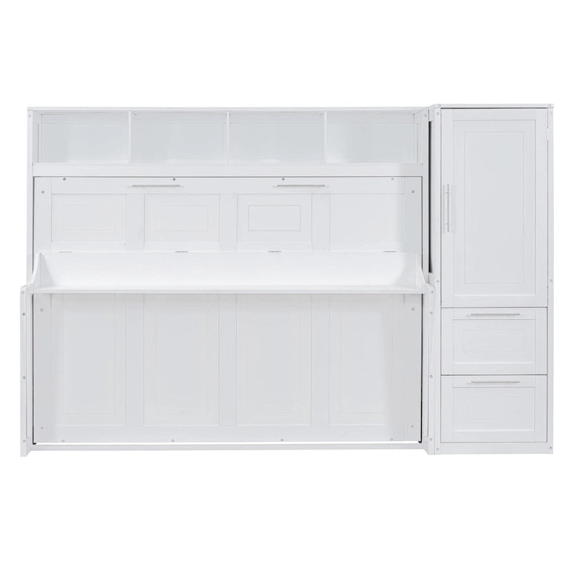 Queen Size Murphy Bed Wall Bed with Closet and Drawers