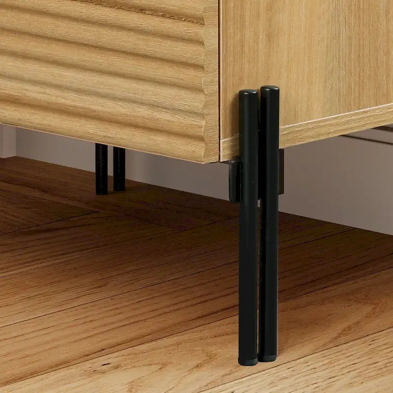 Fluted Nightstand with Charging Station, Modern Side Table with 2 Drawers