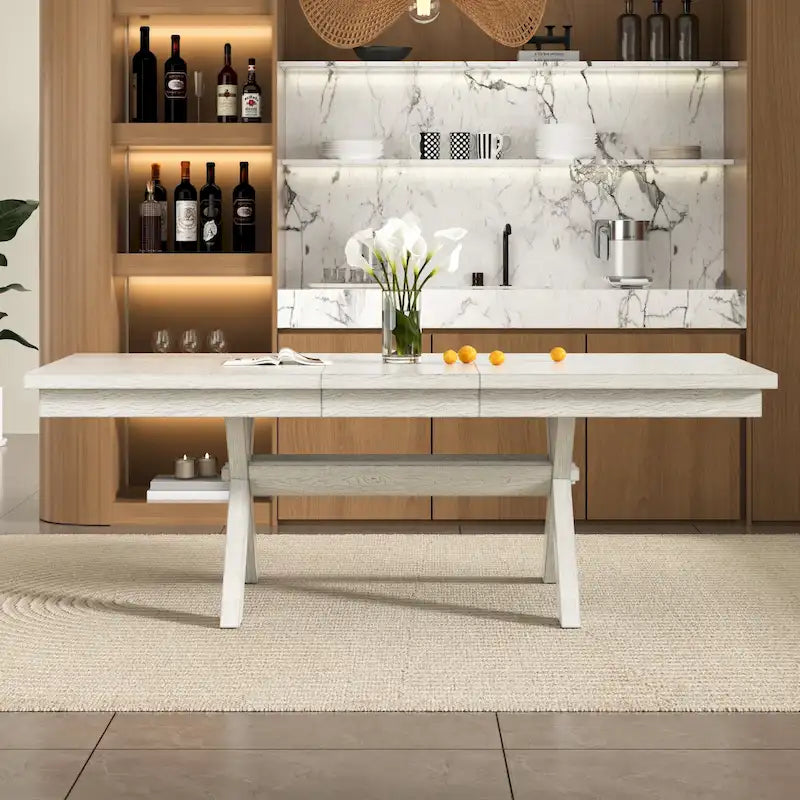 90 Inch Modern Solid Wood Rectangular Extendable Dining Table