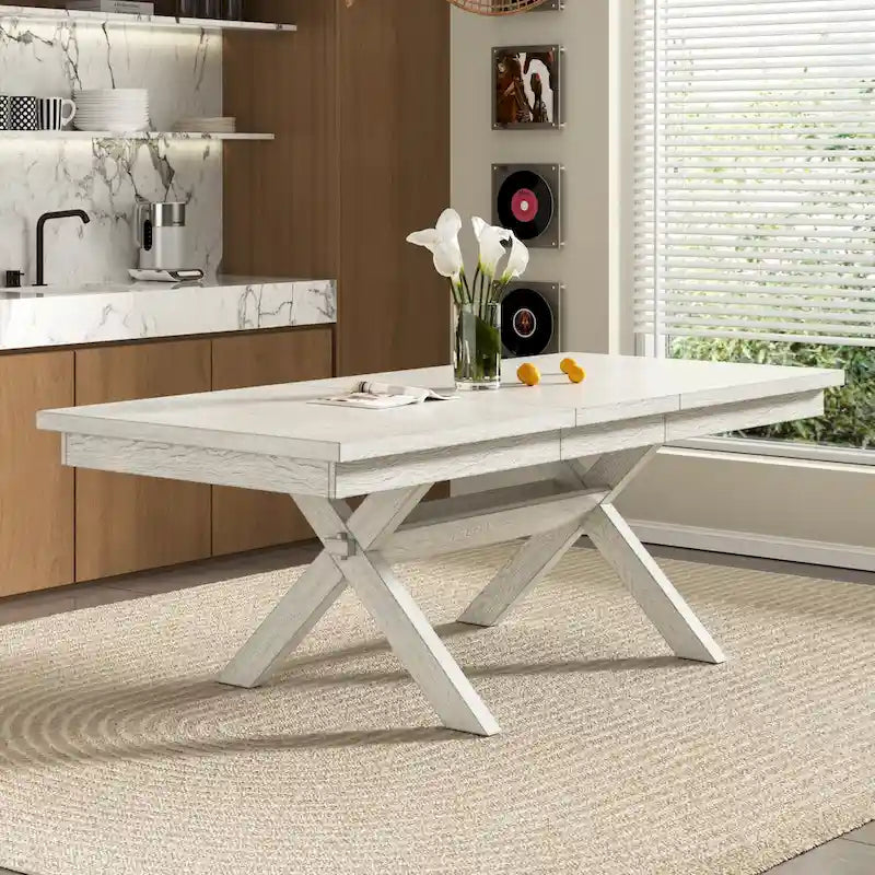 90 Inch Modern Solid Wood Rectangular Extendable Dining Table