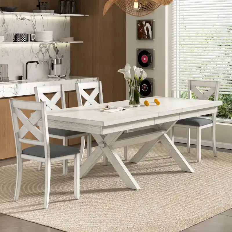 90 Inch Modern Solid Wood Rectangular Extendable Dining Table