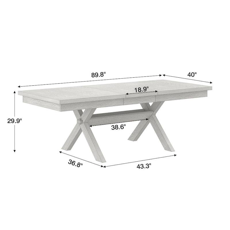 90 Inch Modern Solid Wood Rectangular Extendable Dining Table