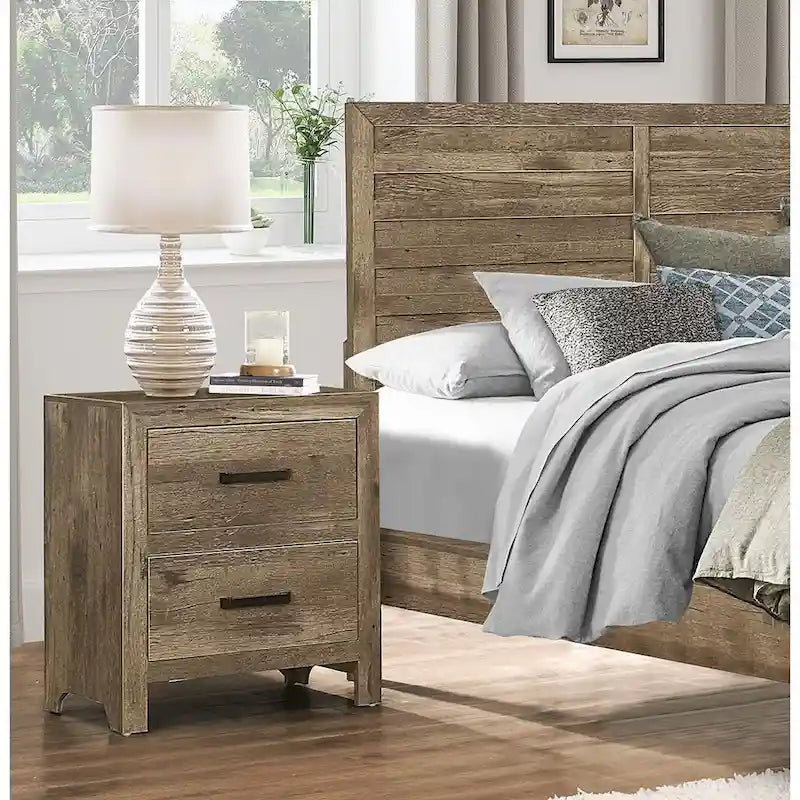 Transitional Solid Wood Nightstand Bedside Storage Cabinet Two Drawers Entry Side Table
