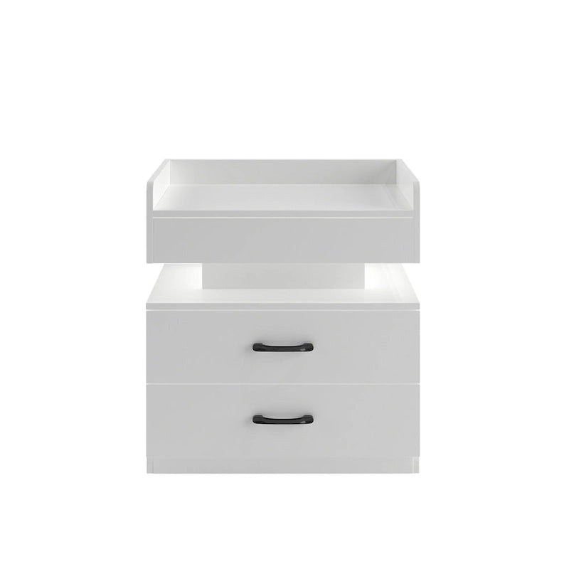 Modern Nightstand with LED Strip Light and 2 Sliding Drawers for Bedroom