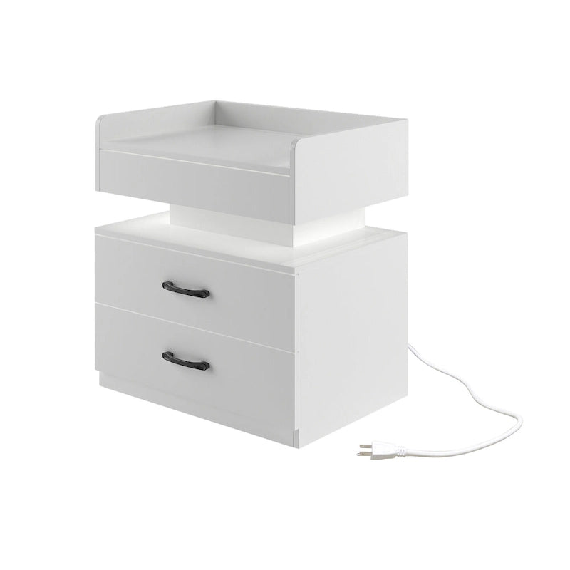 Modern Nightstand with LED Strip Light and 2 Sliding Drawers for Bedroom