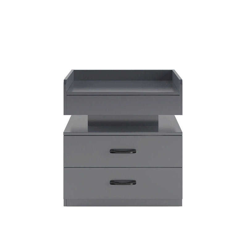 Modern Nightstand with LED Strip Light and 2 Sliding Drawers for Bedroom