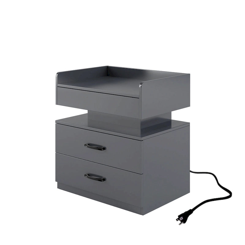 Modern Nightstand with LED Strip Light and 2 Sliding Drawers for Bedroom