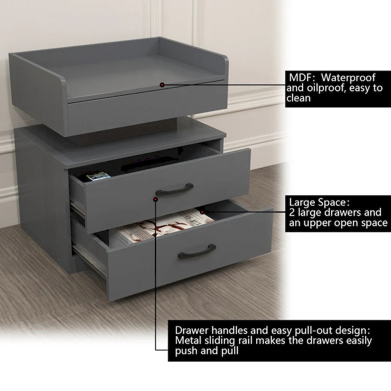 Modern Nightstand with LED Strip Light and 2 Sliding Drawers for Bedroom