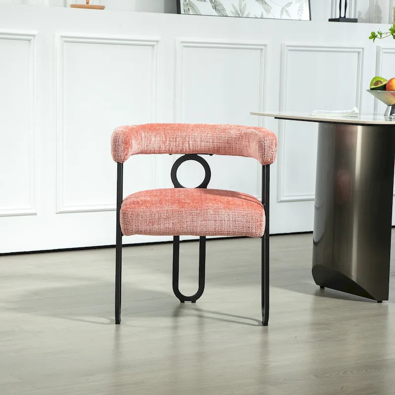 Chaise de salle à manger tapissée en PU avec structure en métal et dossier rond