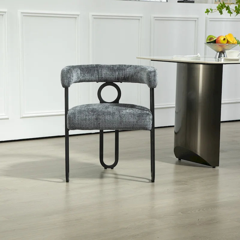Chaise de salle à manger tapissée en PU avec structure en métal et dossier rond