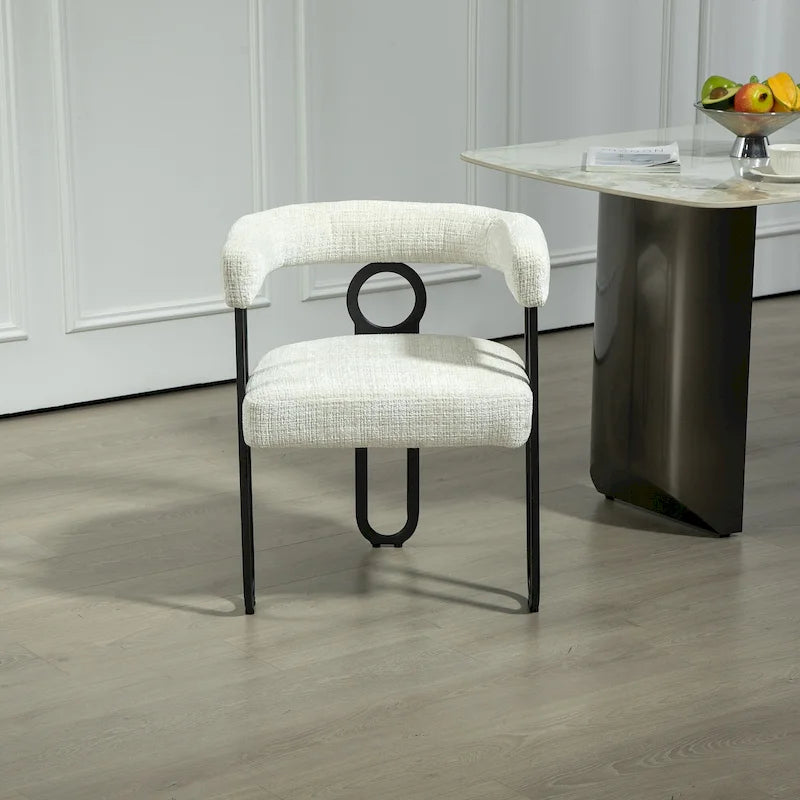 Chaise de salle à manger tapissée en PU avec structure en métal et dossier rond