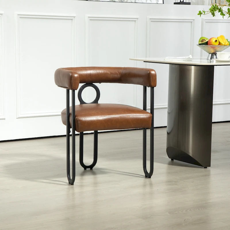 PU Upholstered Dining Chair with Metal Frame and Circle Backrest Design