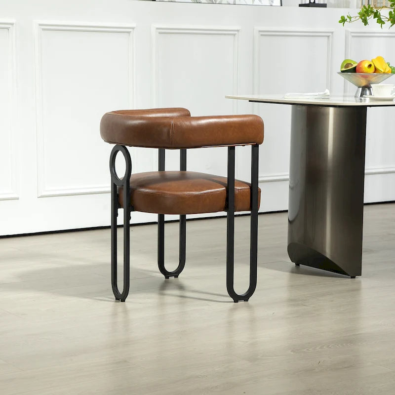 PU Upholstered Dining Chair with Metal Frame and Circle Backrest Design