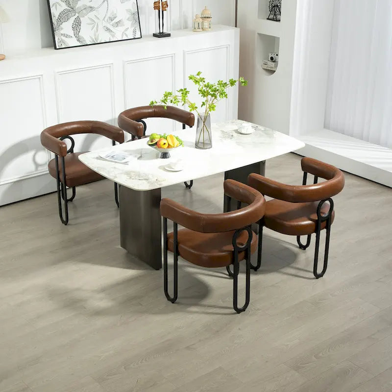 PU Upholstered Dining Chair with Metal Frame and Circle Backrest Design