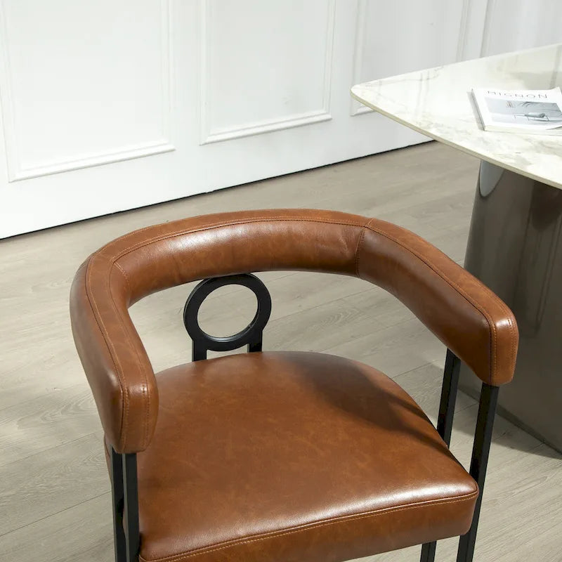 PU Upholstered Dining Chair with Metal Frame and Circle Backrest Design