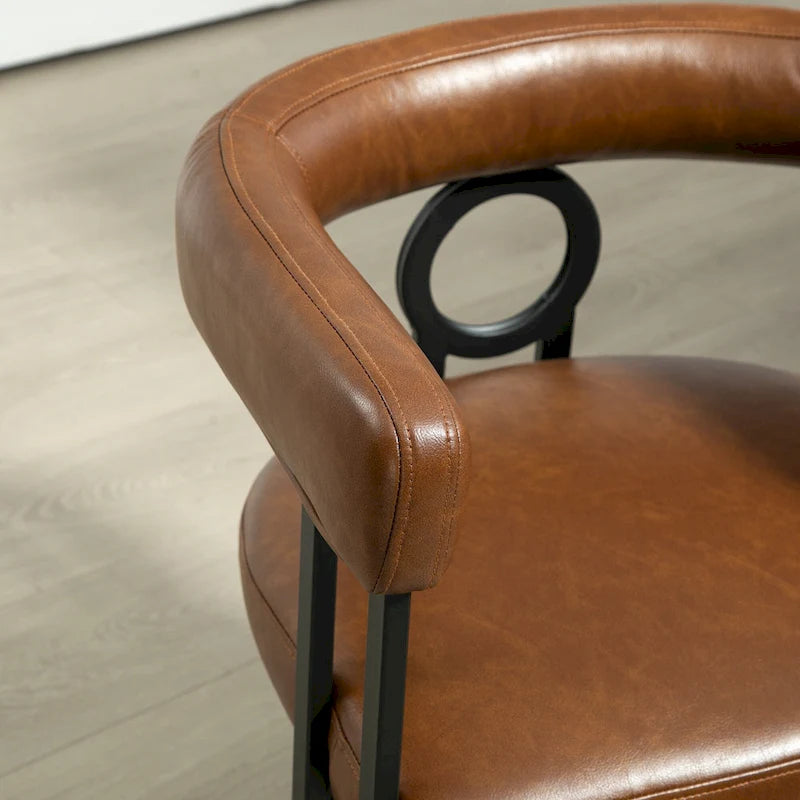PU Upholstered Dining Chair with Metal Frame and Circle Backrest Design