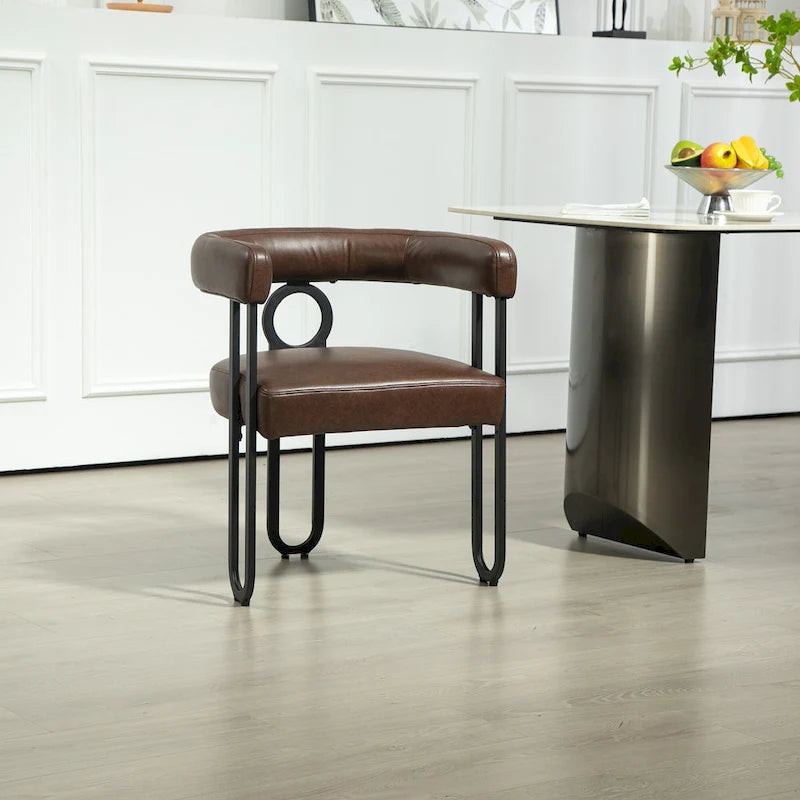 PU Upholstered Dining Chair with Metal Frame and Circle Backrest Design