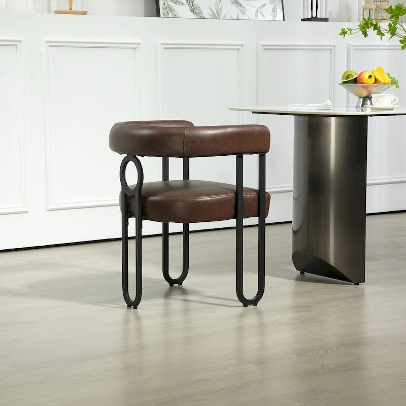 PU Upholstered Dining Chair with Metal Frame and Circle Backrest Design
