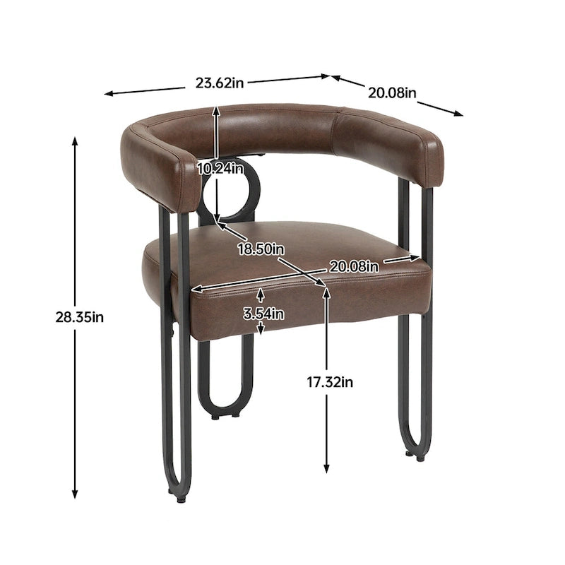 PU Upholstered Dining Chair with Metal Frame and Circle Backrest Design