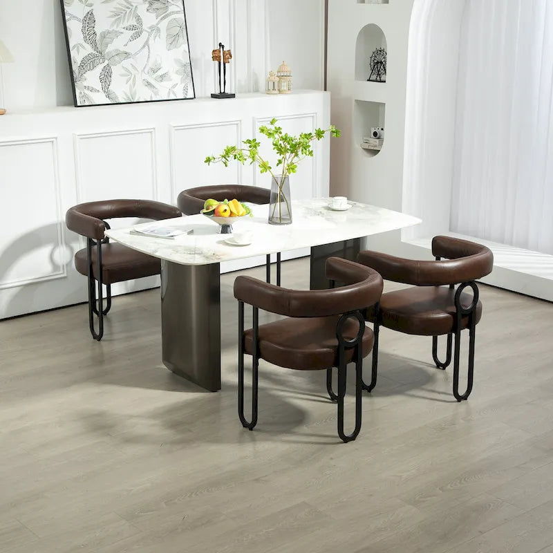 PU Upholstered Dining Chair with Metal Frame and Circle Backrest Design