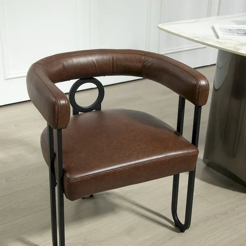 PU Upholstered Dining Chair with Metal Frame and Circle Backrest Design